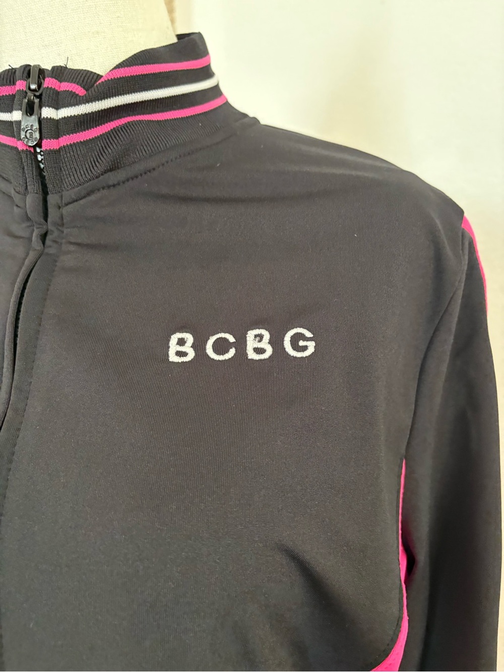 BCBG Black and Hot Pink Zip-Front Bomber Jacket - Picture 2 of 10